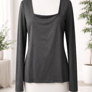 Women’s Charcoal Gray Square Neck Long Sleeve Top Size Large Soft Stretchy 2xL